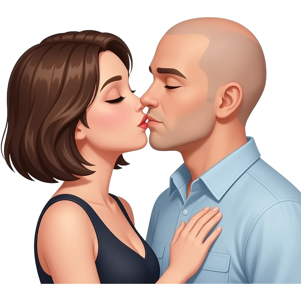 Sexy lady short brown hair kissing bald man emoji