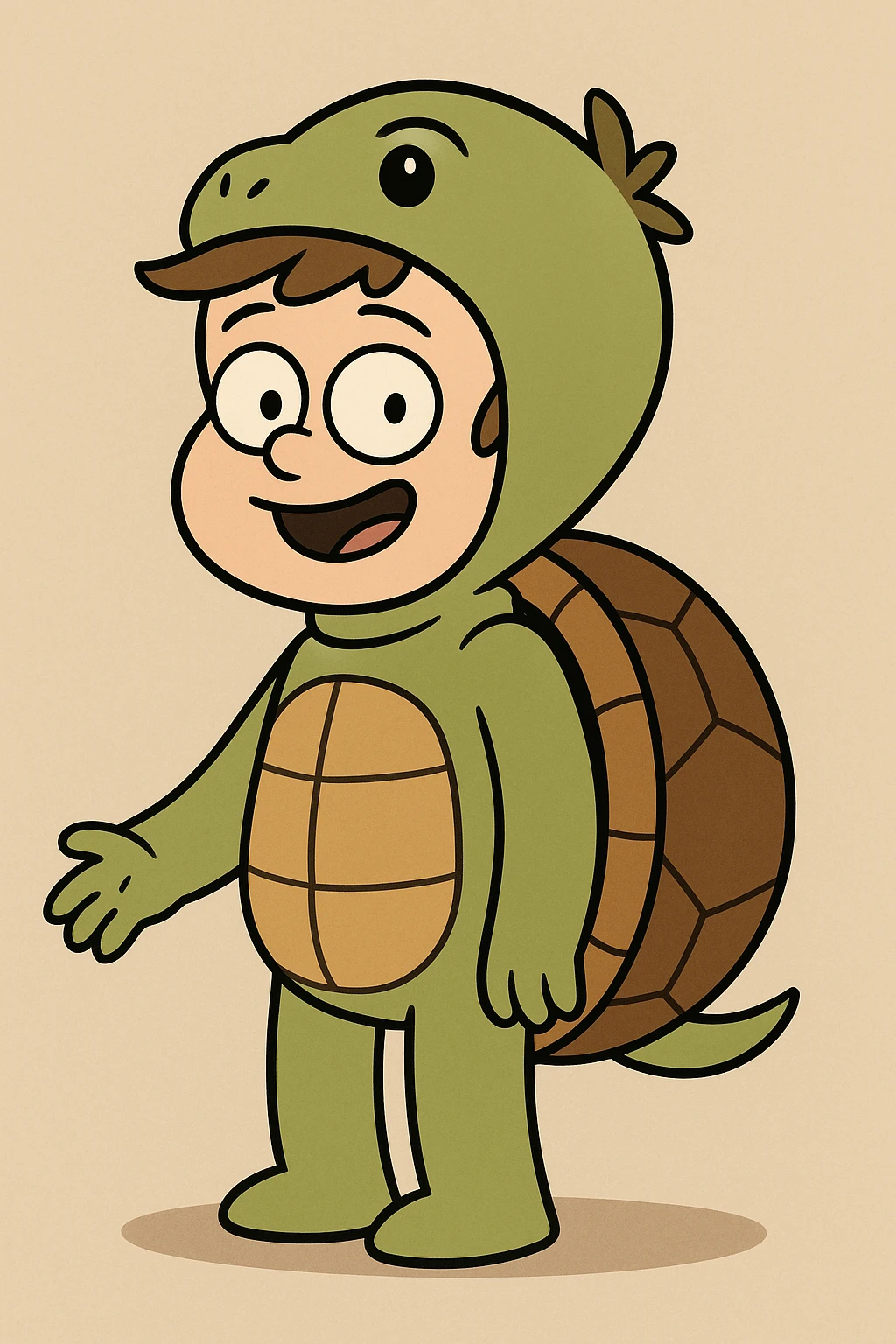 A boy brown hair A turtle costume emoji