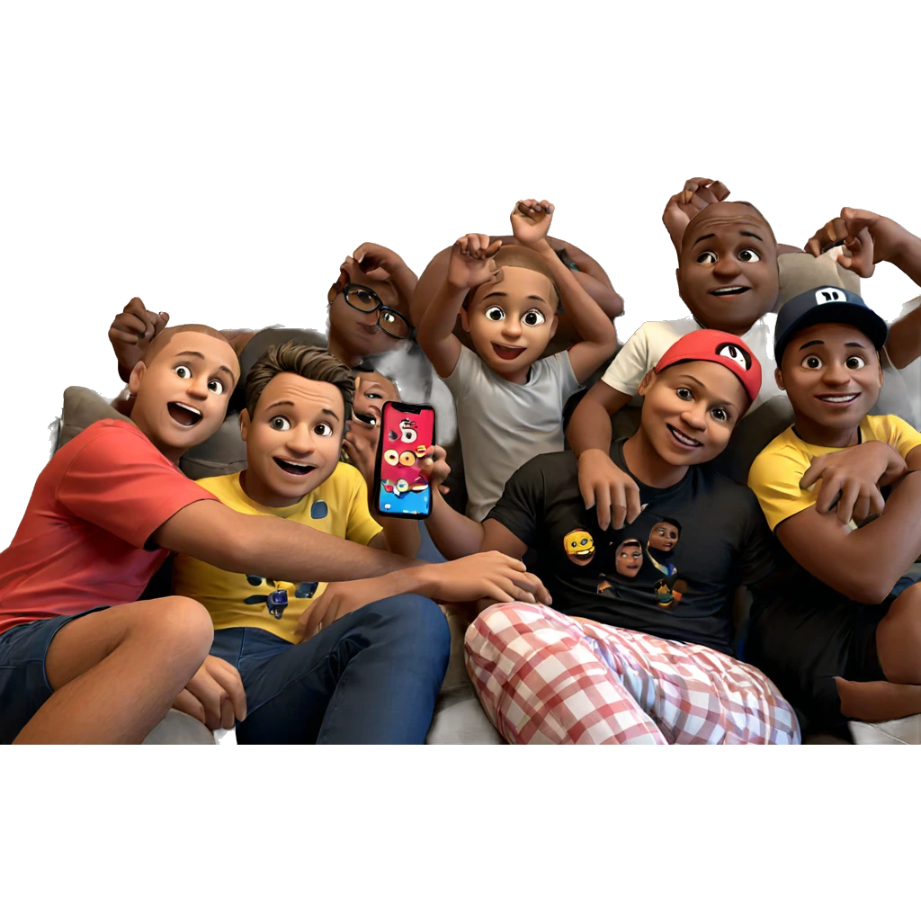 boys having fun on couch emoji