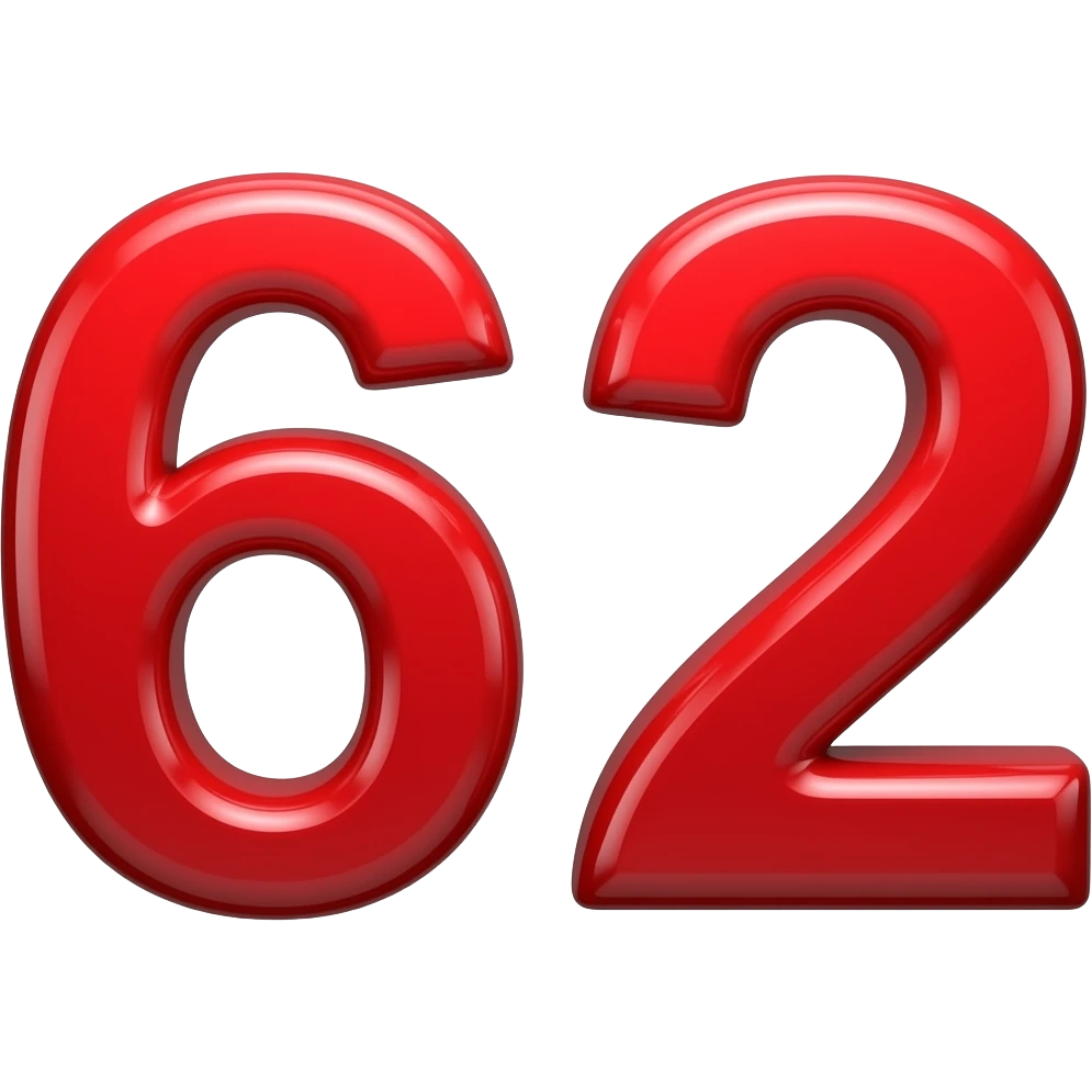 62 number red shining colour emoji