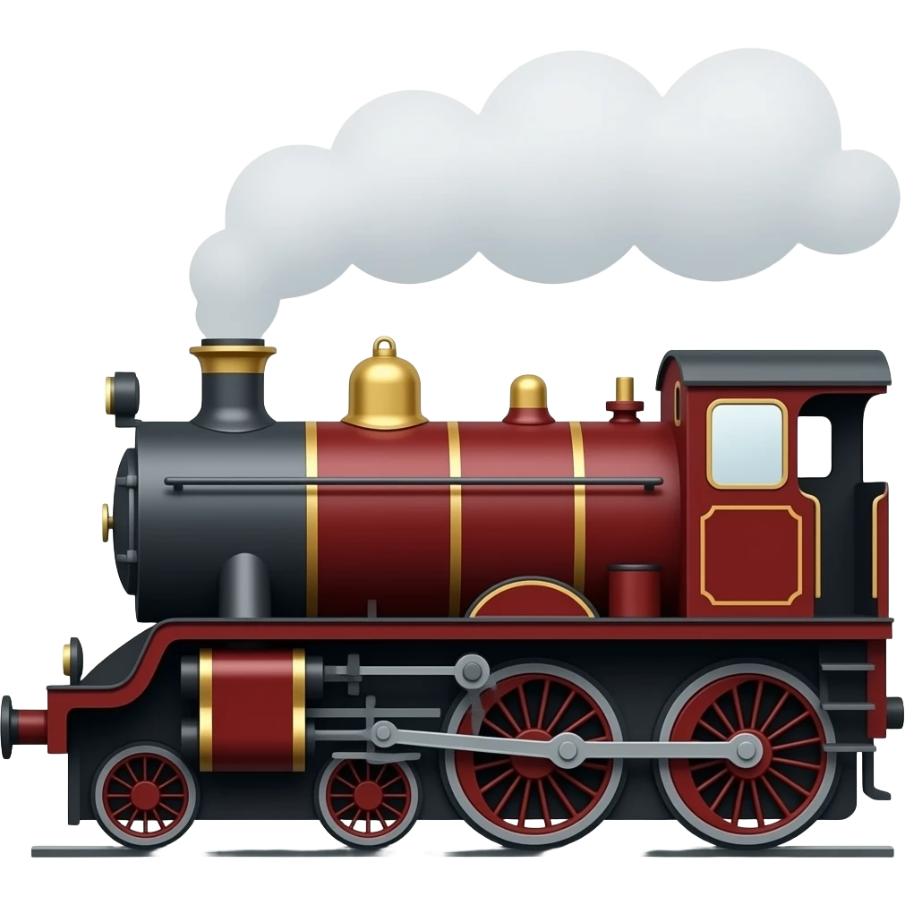 side view of a maroon steam train, classic emoji style emoji