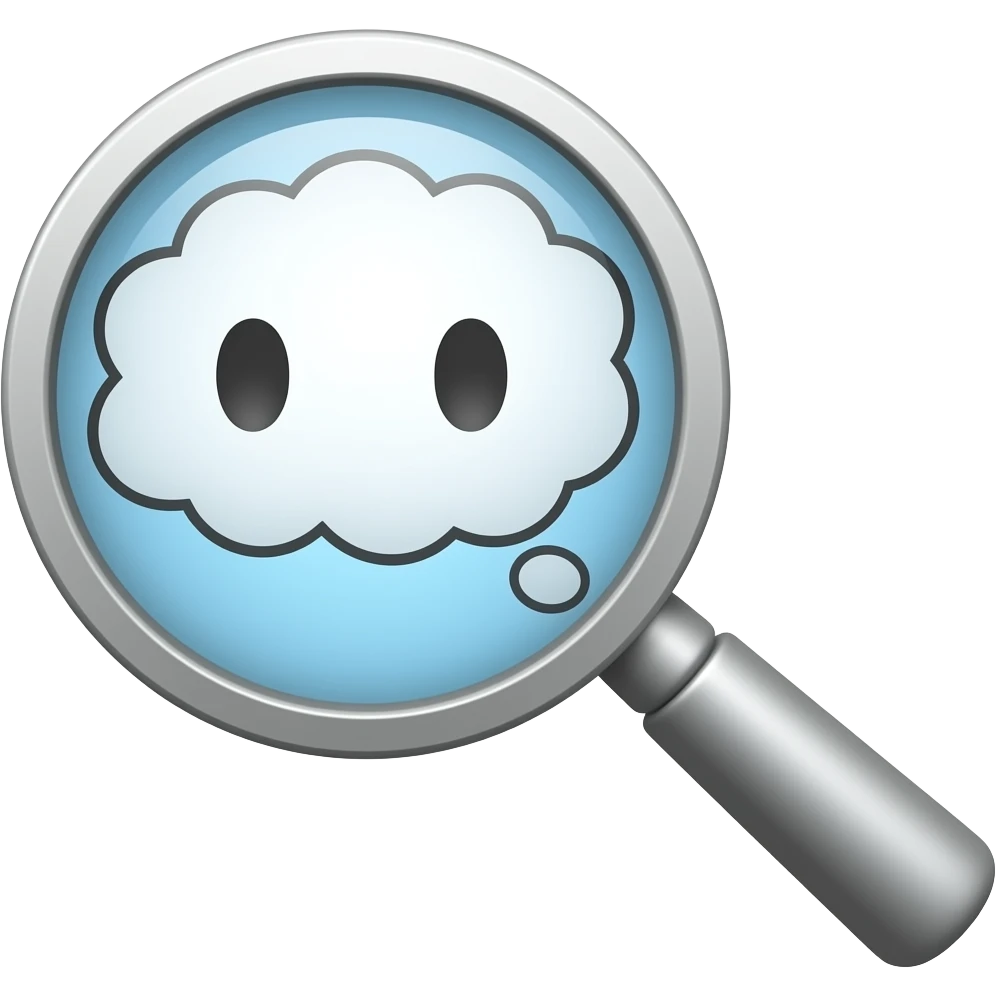 A magnifying glass with a thinking emoji  in it emoji