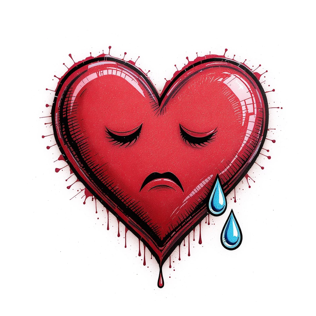 emo heart with a tear drop emoji