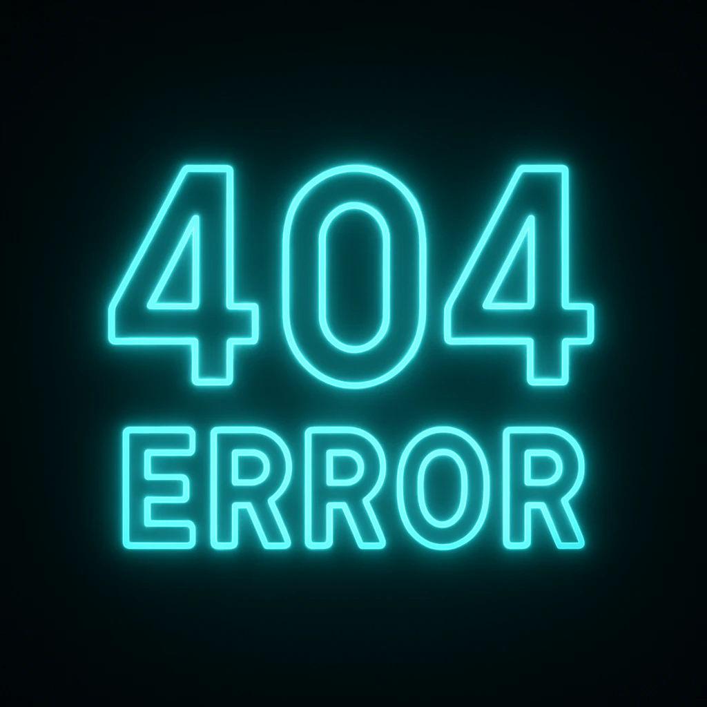 animated emoji of a blinking '404 error' sign with numbers '404' in bold neon lines and soft glowing effect, dark background, smooth seamless loop animation, sci-fi cryptic feel, modern minimal style, optimized for small screens emoji