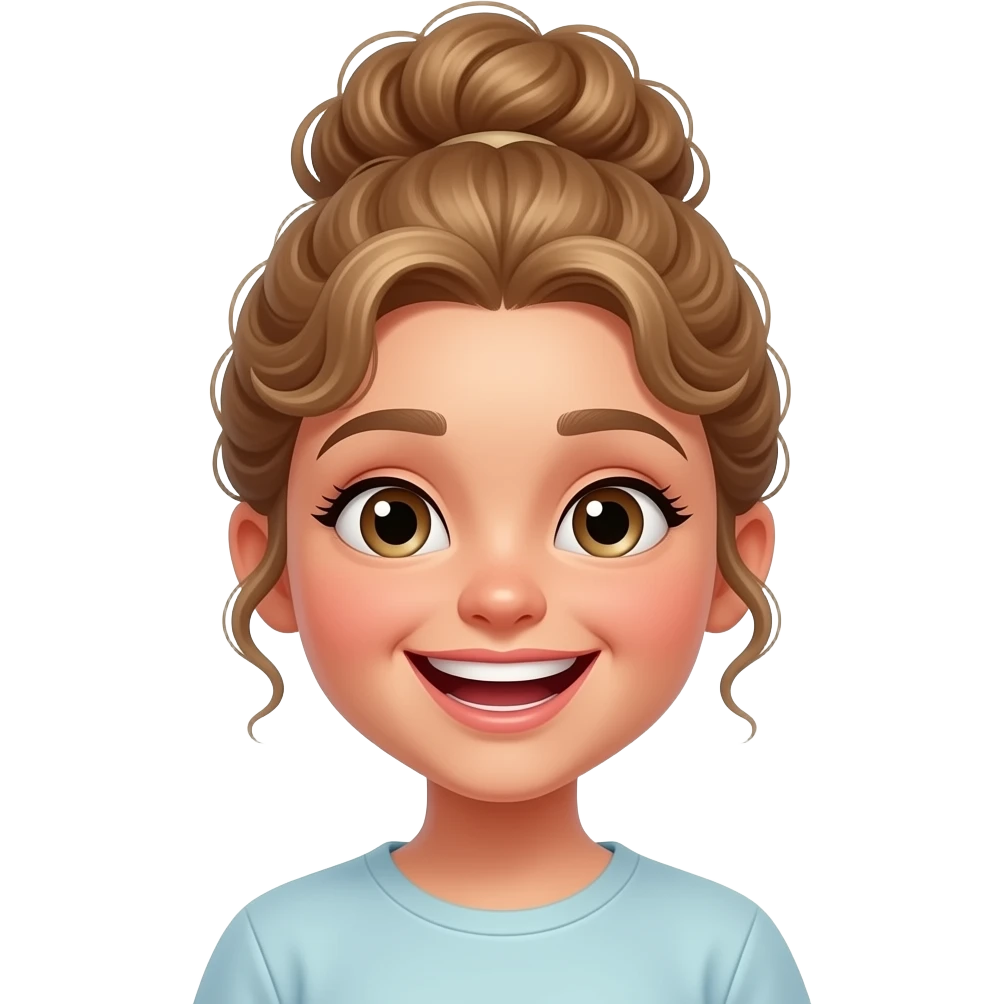 dark blonde girl with curly bun laughing and joking emoji