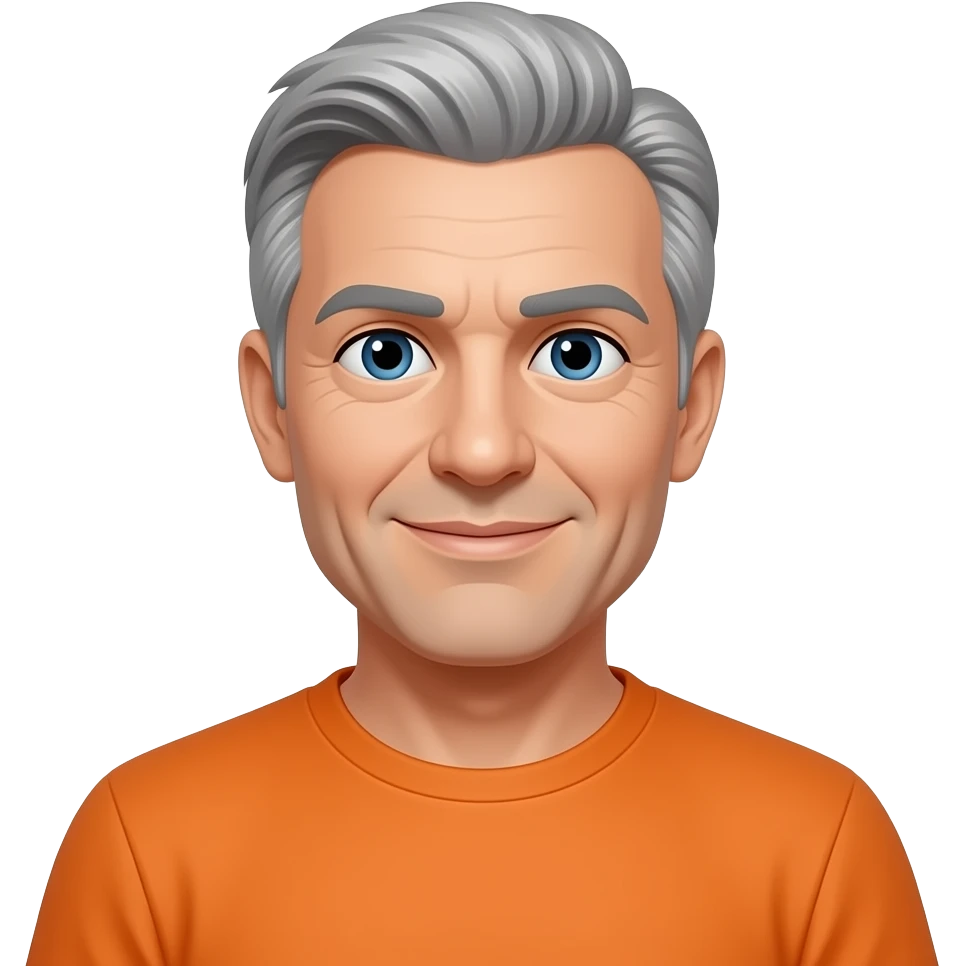 White man grey hair orange T shirt emoji