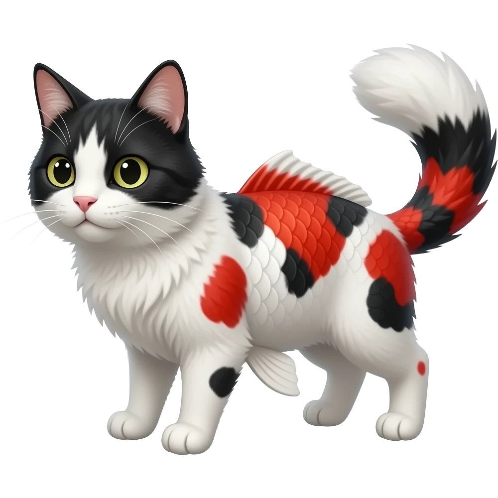 White, black, red, Koi-fish-fox-cat with thick fleshy catfish-whiskers emoji