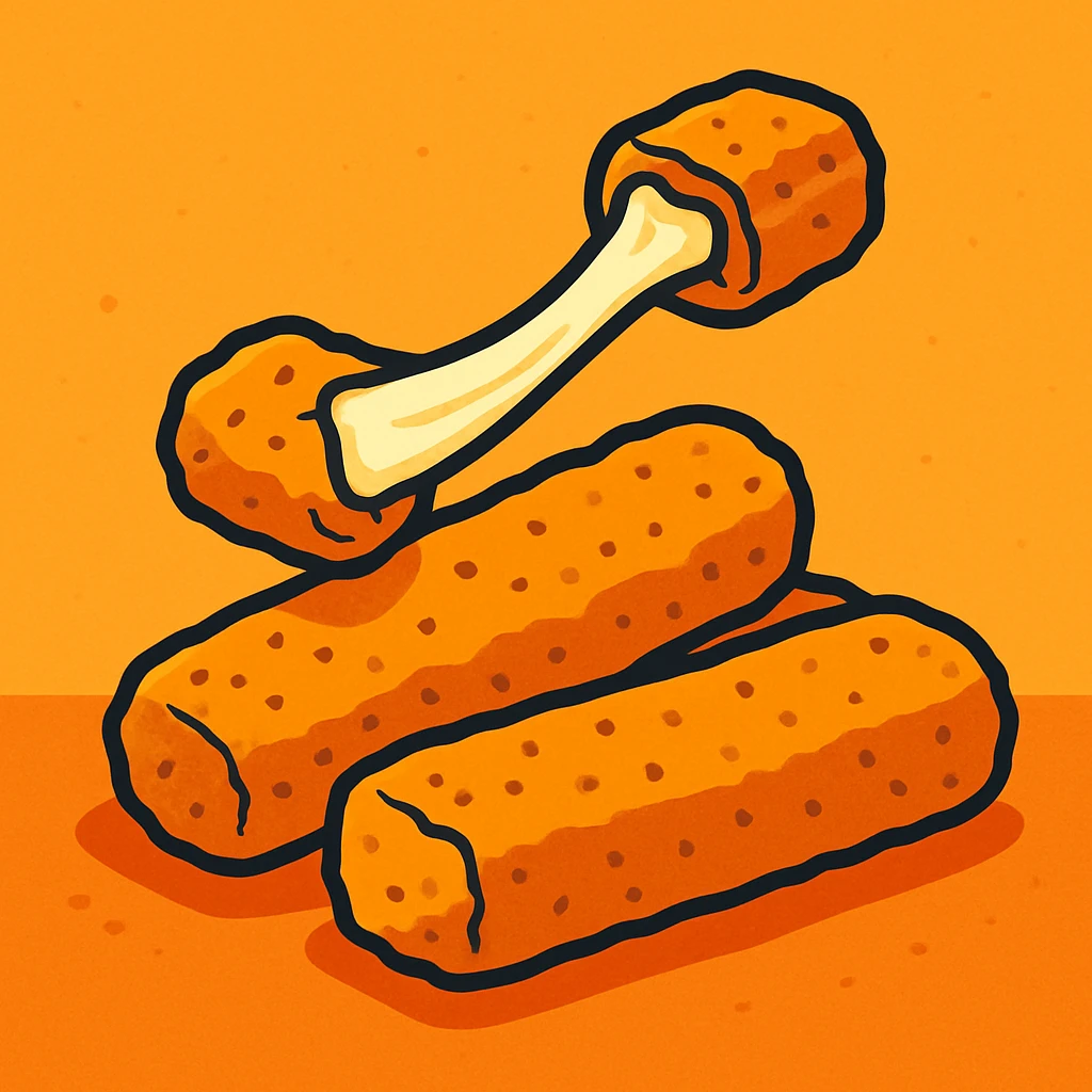 mozzarella sticks, cartoon style, golden brown, gooey cheese, simple background emoji