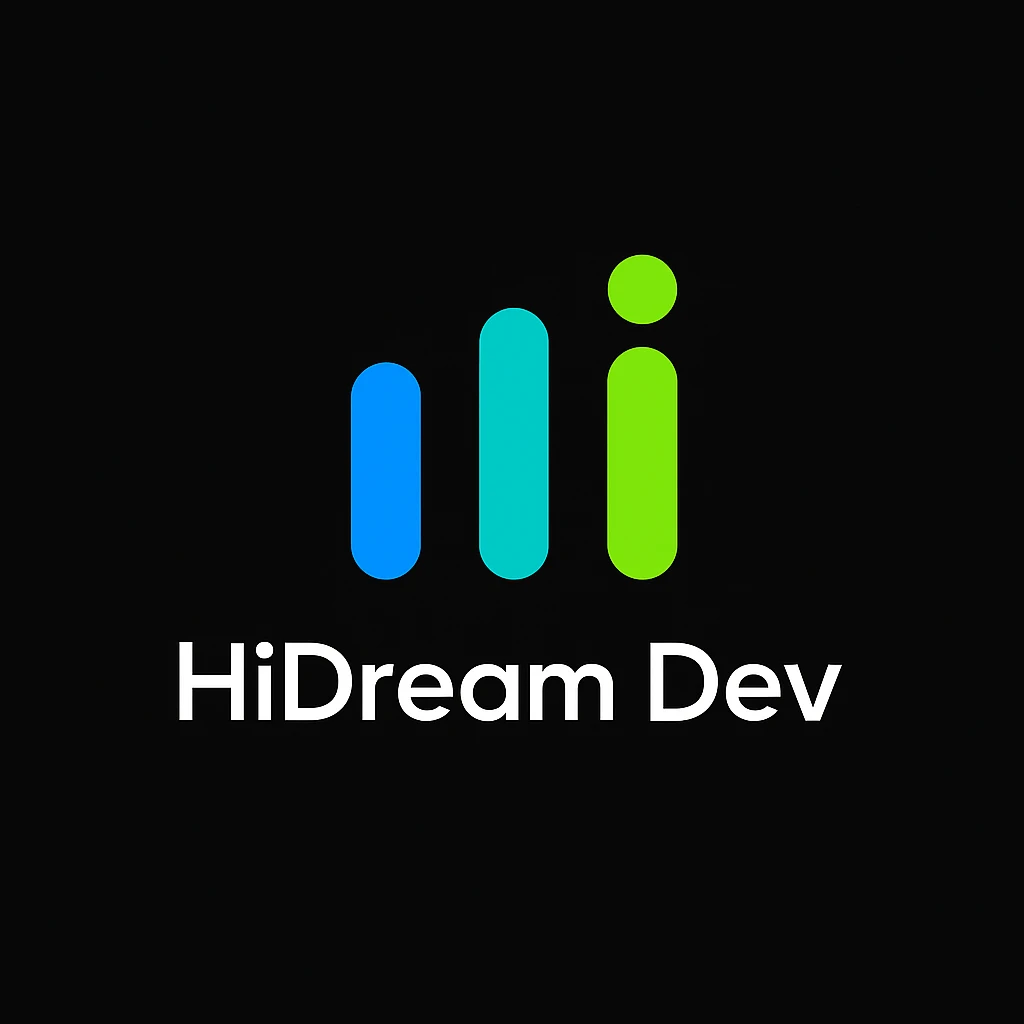 create high dream logo like this with text "HIDream Dev", black background  emoji