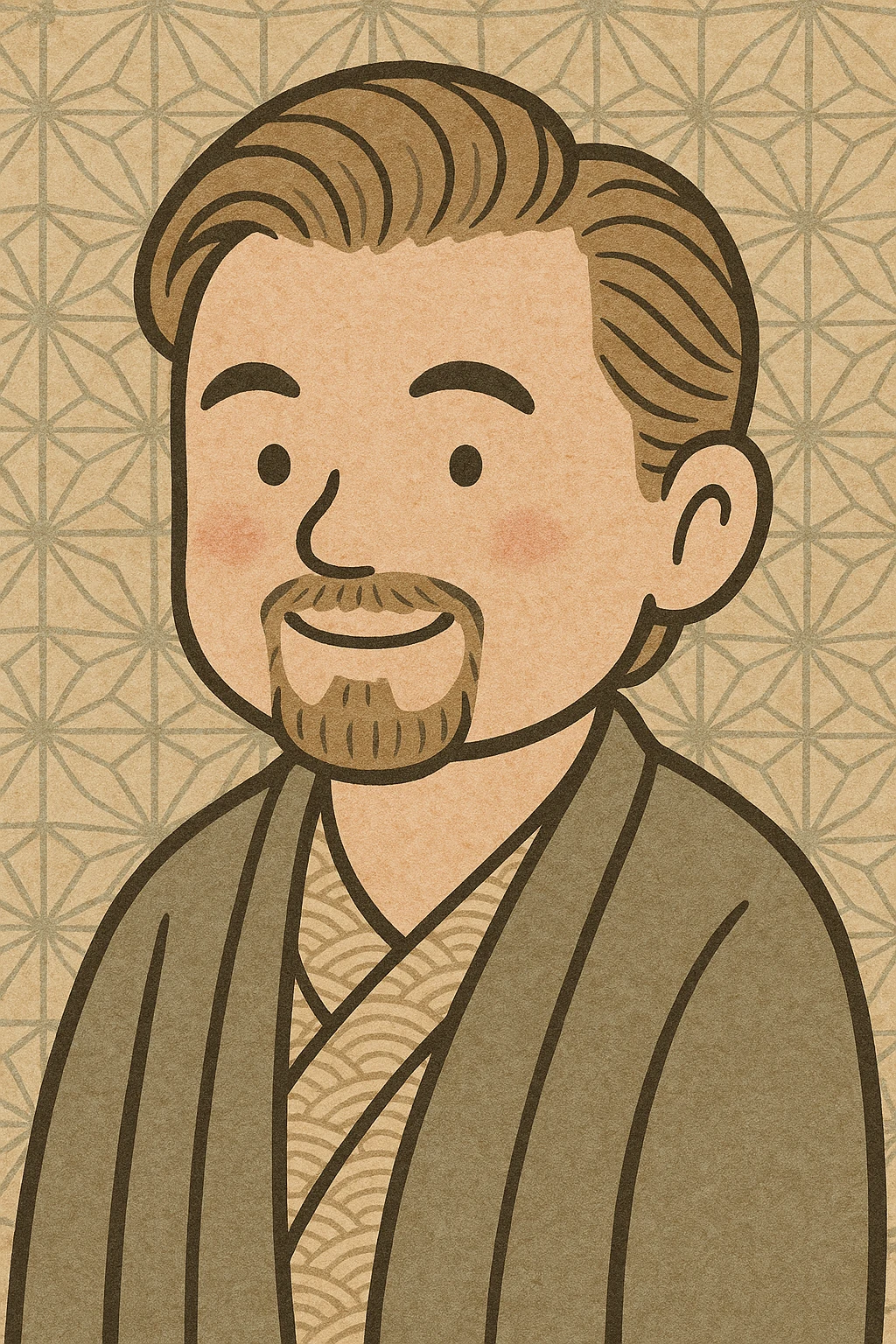 Leonardo DiCaprio's head, Irasutoya style, simple cartoon, friendly expression, clean lines, soft colors emoji