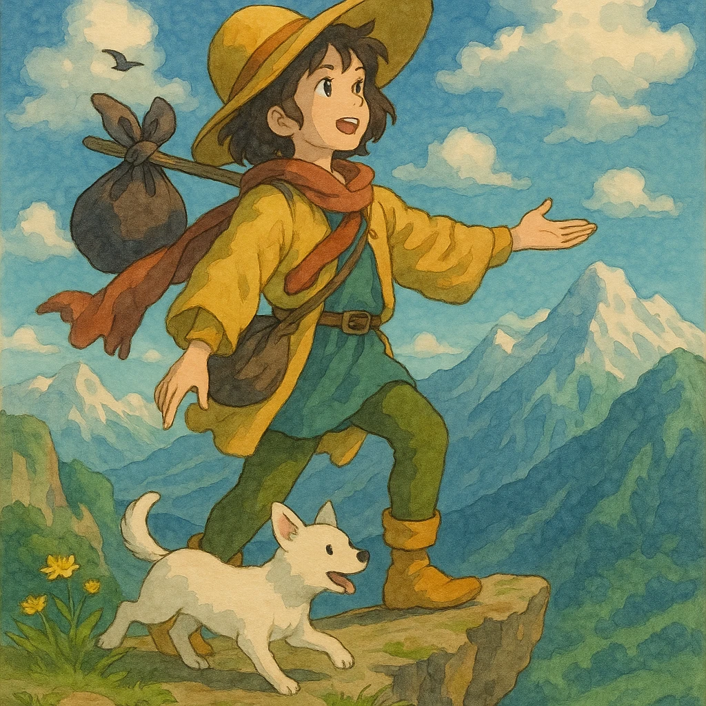 The Fool tarot card, detailed illustration, ghibli style, no text emoji
