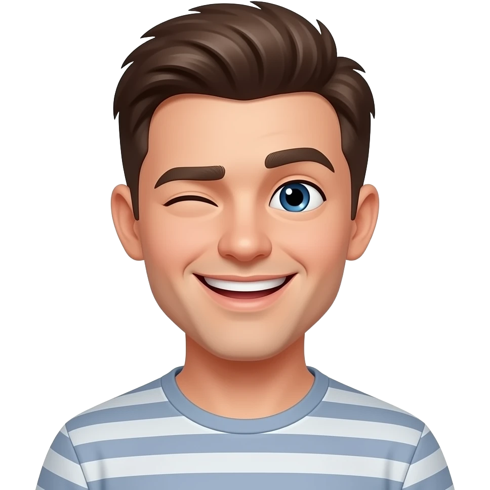 good looking dude no beard or a stubble smile and winking make him look like a 18 to 24 emoji