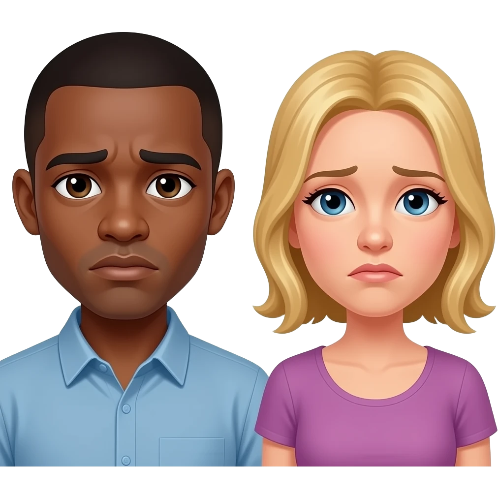 Black man with shaved head & blonde girlfriend being sad emoji