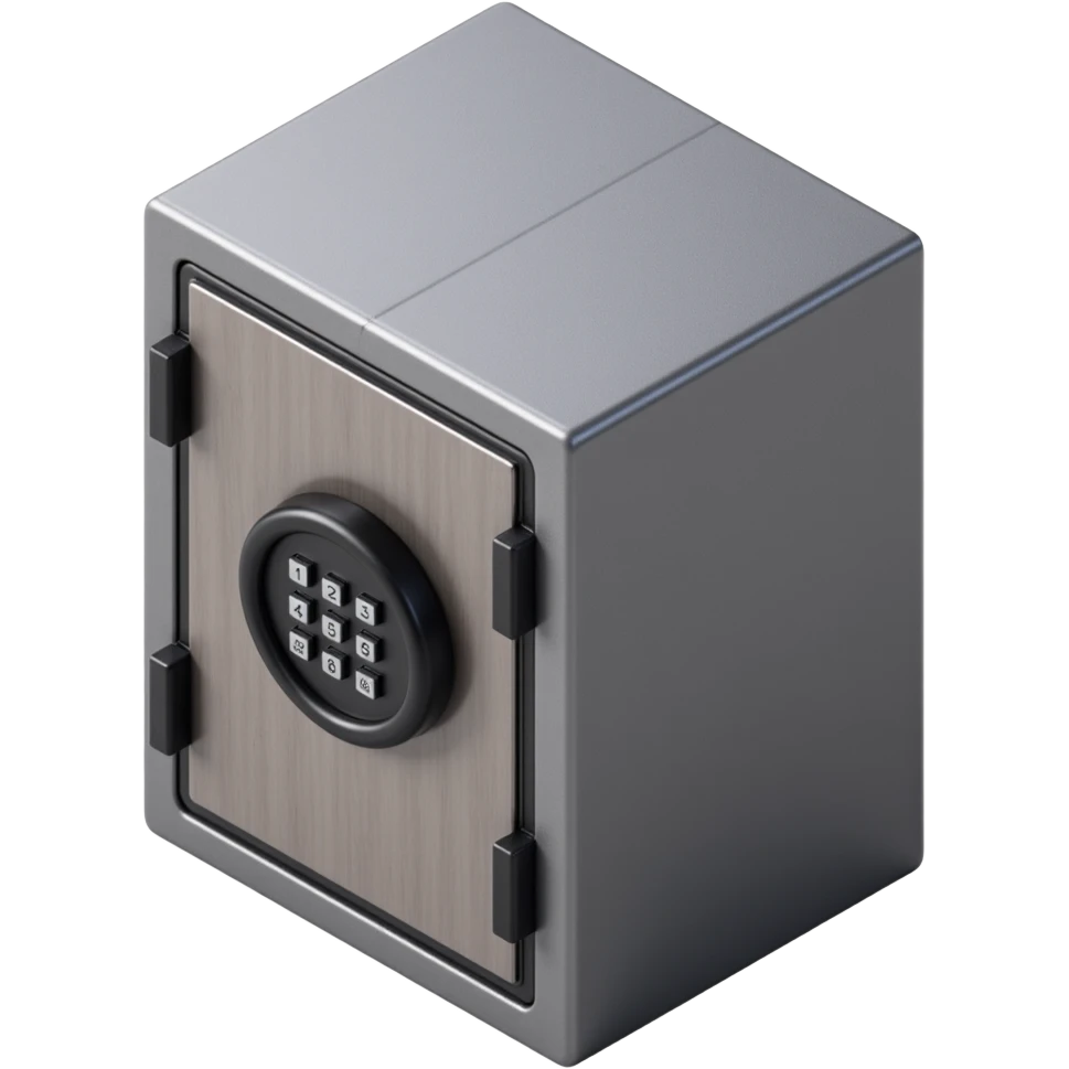 a secure vault with a digital keypad, skeuomorphism style, brushed metal, realistic highlights, tactile buttons emoji