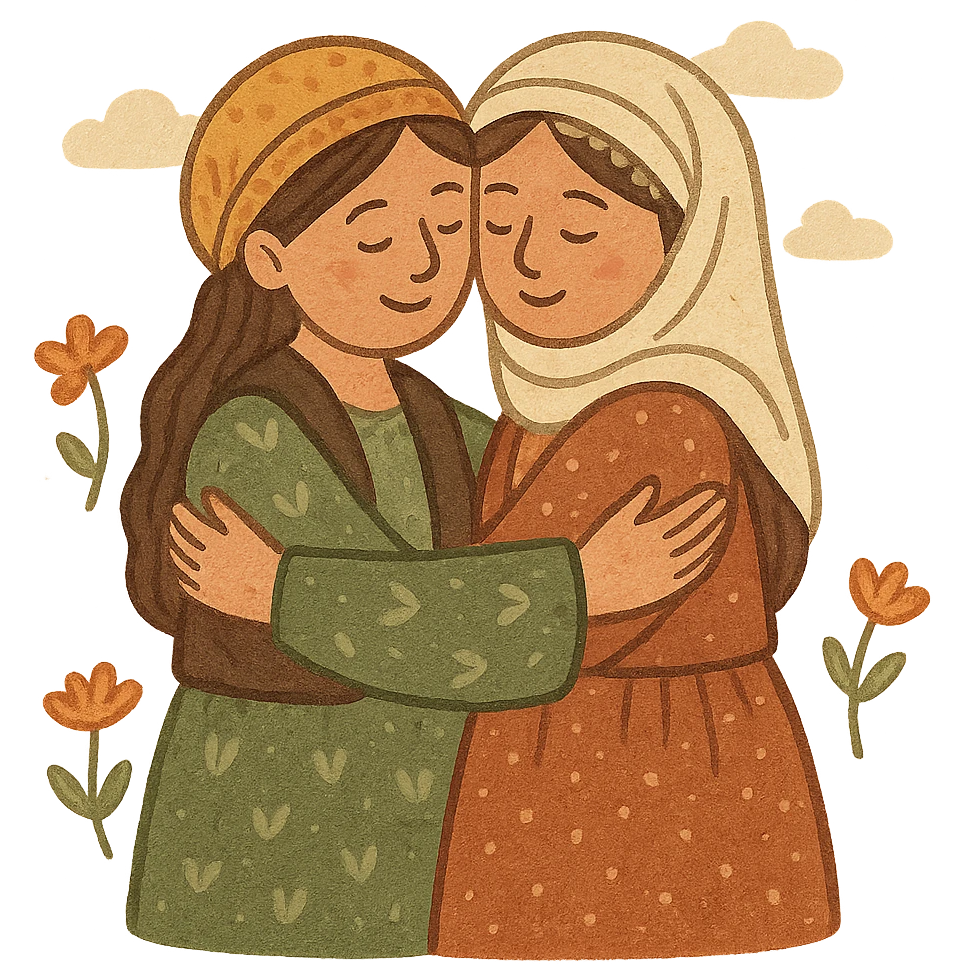 Kurdish sticker, friendship, cartoon style, two Kurdish women in traditional dress hugging, flowers, positive vibes, suitable for social media emoji