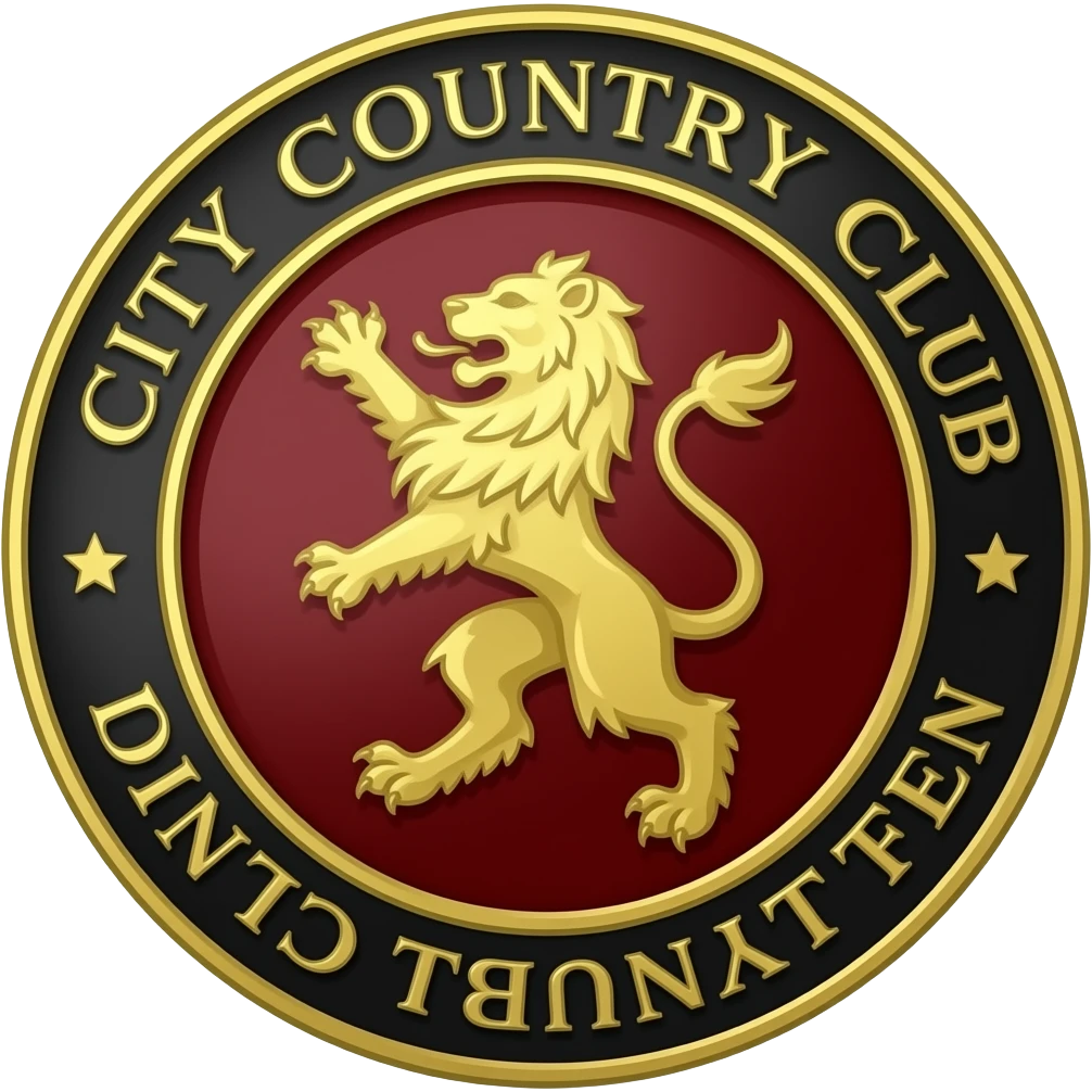 Crest, black, red gold skin city country club with a lion in the middle emoji
