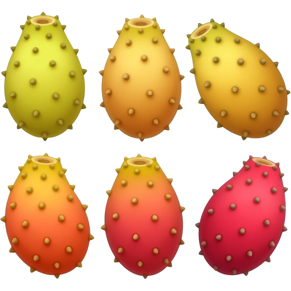 Make a stylised vector graphic illustration art yellow orange red slightly oval and irregularly shaped prickly pear fruit slightly angled slightly bumpy skin and each spot with multiple tiny narrow needles emoji