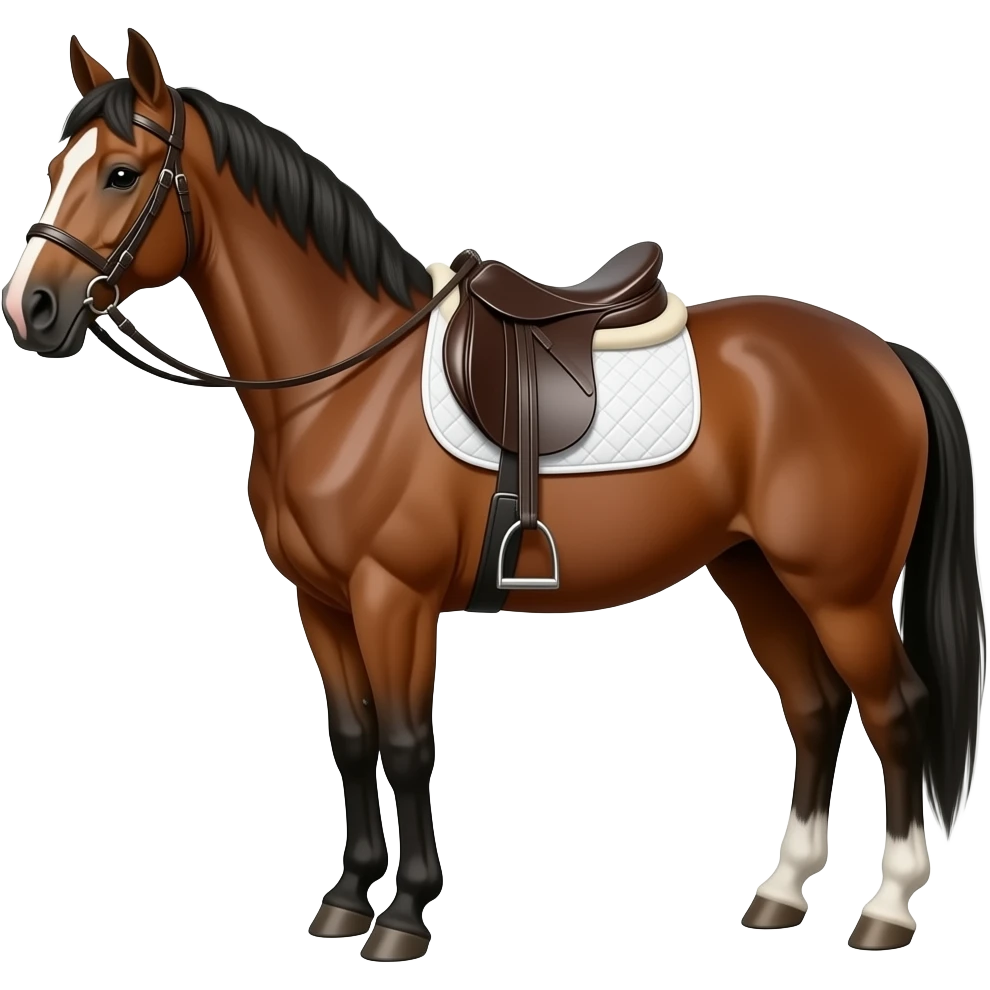 Cartoon brown horse with a saddle an bridle emoji