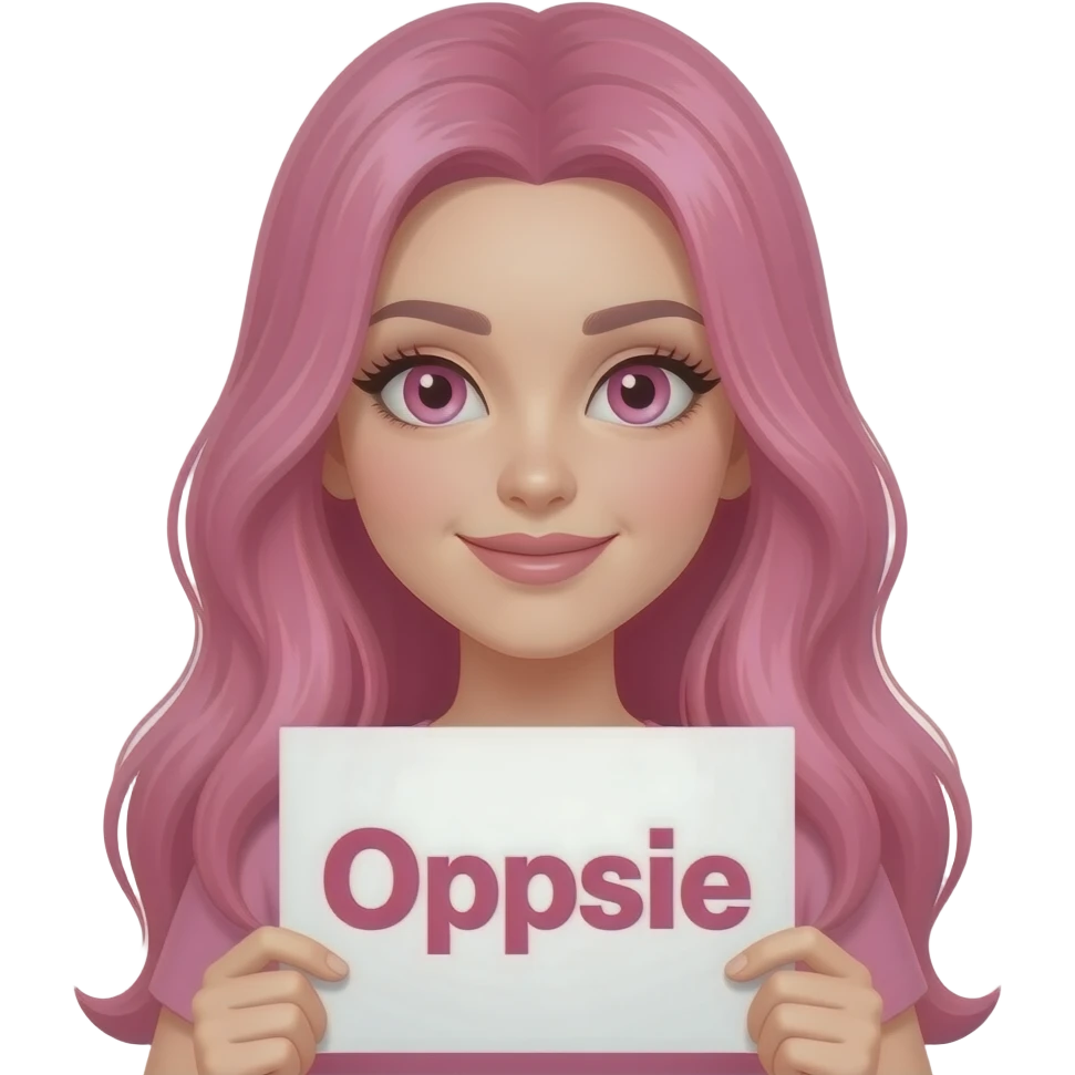 sexy girl with long pink hair and pink eyes wearing a holding a Oopsie... sign emoji