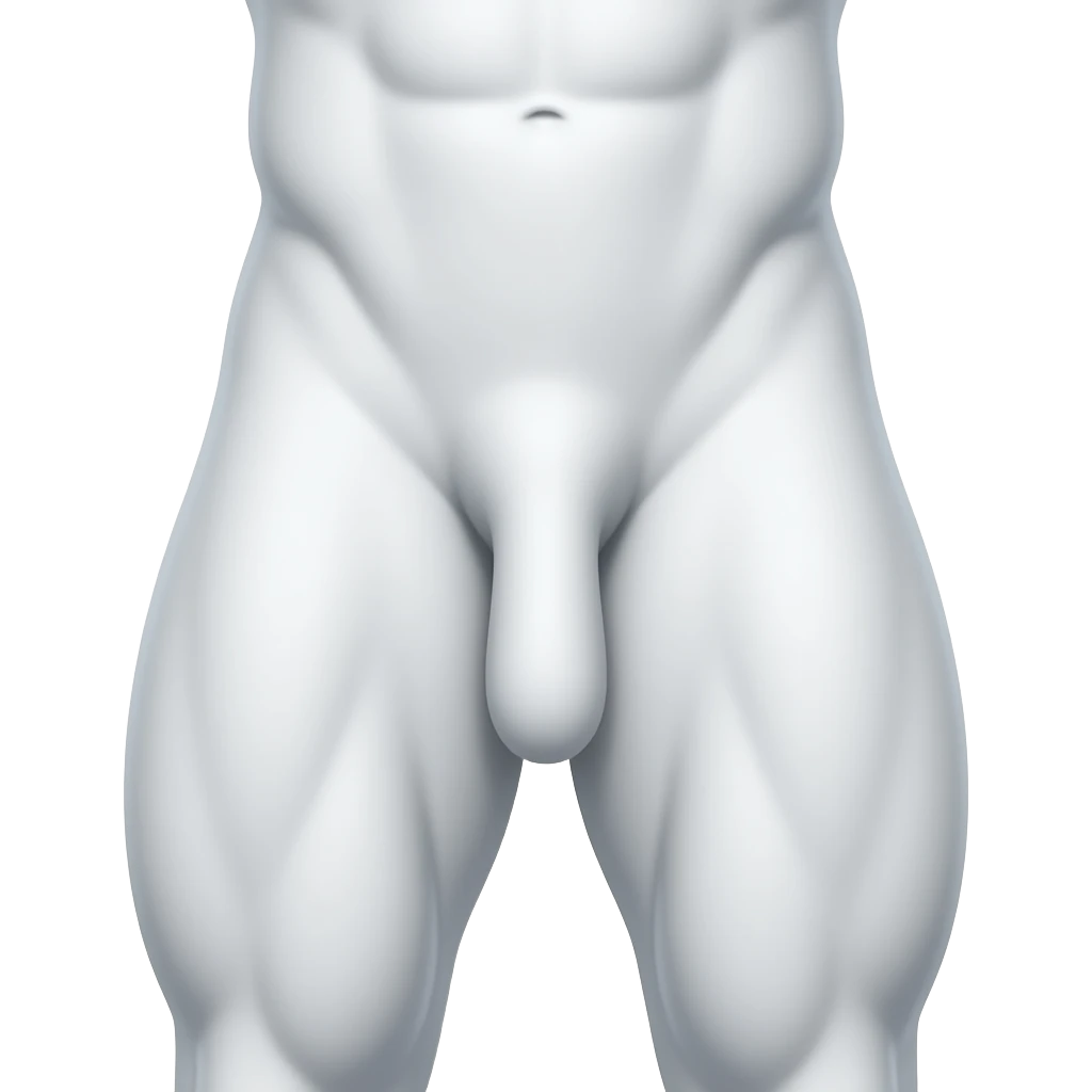Male crotch with long penis, bodybuilder, completely white as paper skin, with legs emoji