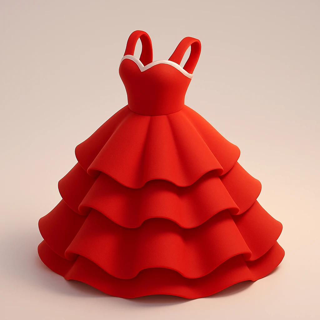 a luxurious red ballgown with ruffles and a fitted bodice, very glamorous emoji