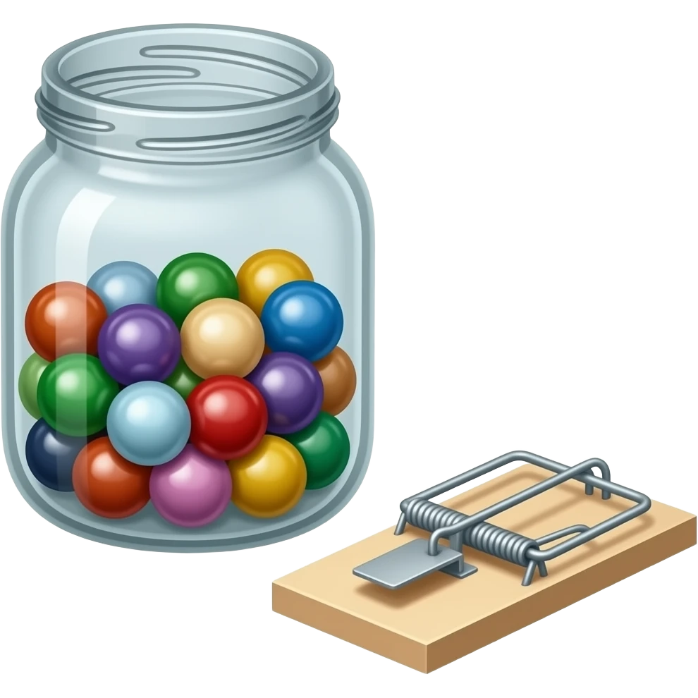 Jar with marbles, lego, and mousetrap in emoji