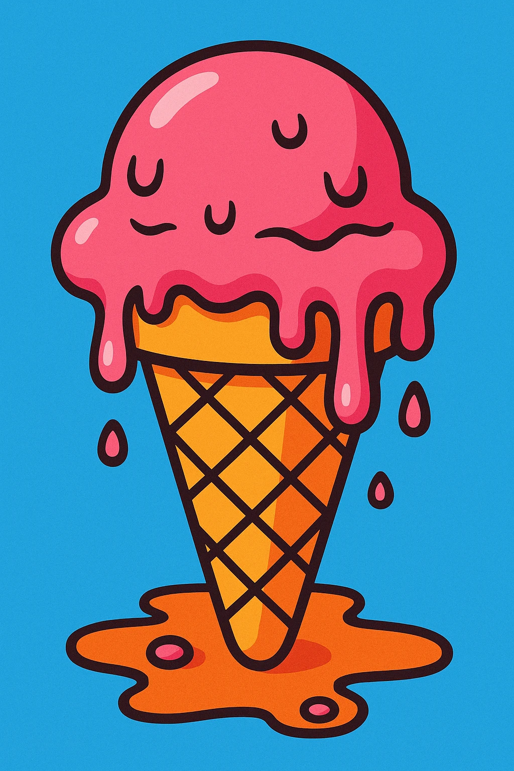 melting ice cream cone, vibrant colors, fun illustration style emoji