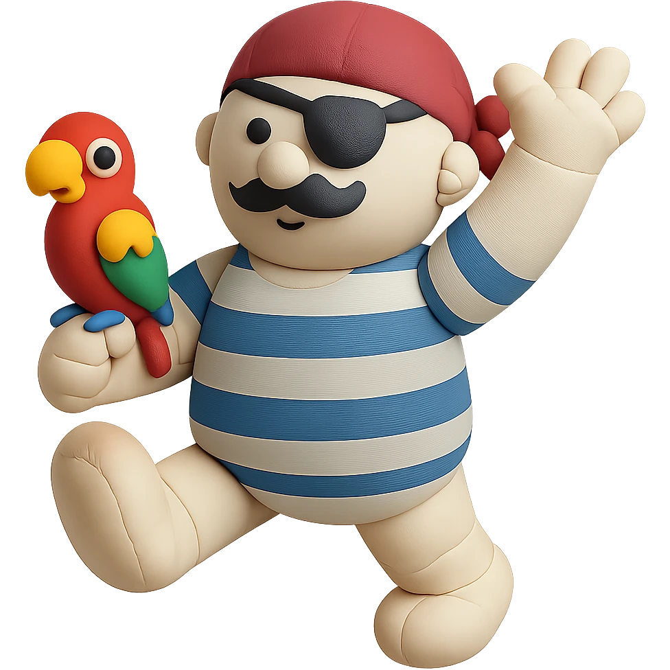 inflatable pirate with eye patch and parrot in a playful pose emoji