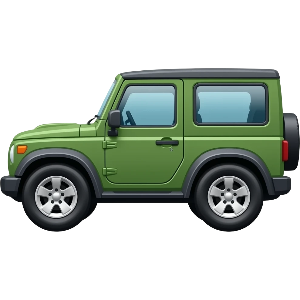 side view of an unlabeled green off-roader, classic emoji style, left facing emoji