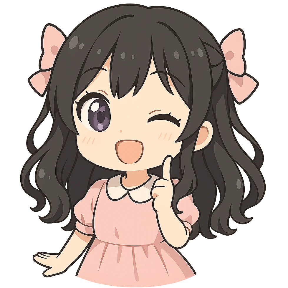 Change hair color to black, keep anime girl with purple eyes, chibi style, playful expressions, pastel colors, no background. emoji
