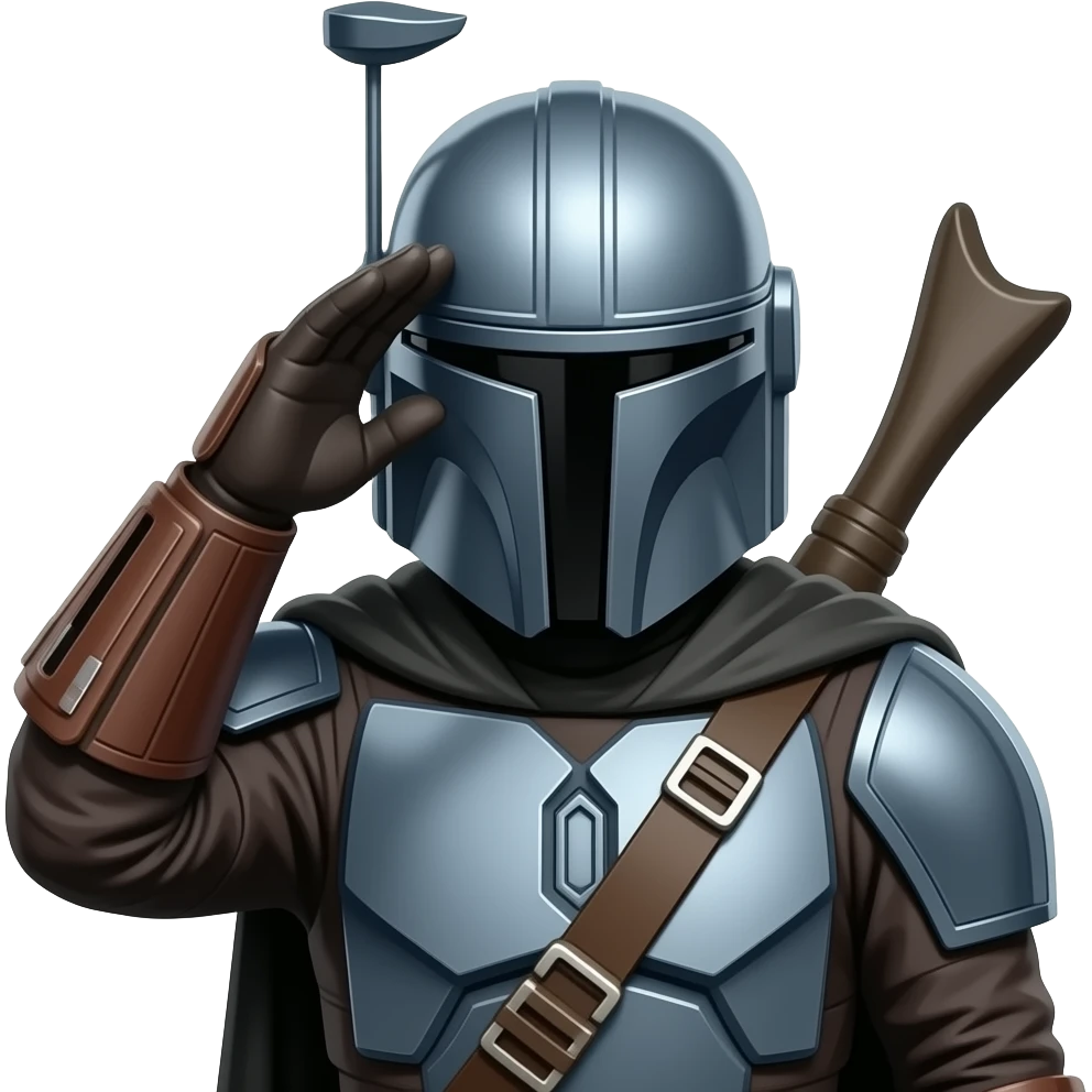 mandolorian palm to face, bowing. head,  Put the palm over his forehead emoji