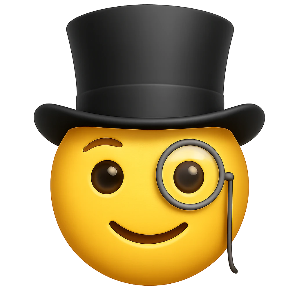 face with monocle and top hat emoji, digital illustration, no background emoji