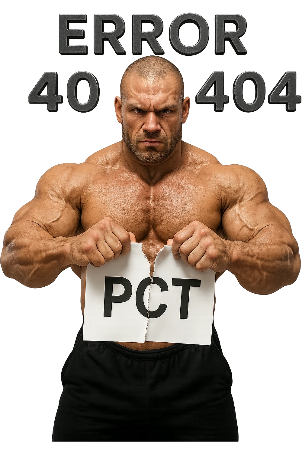 bodybuilder che strappa un foglio con la scritta "PCT" INTORNO A LUI FLUTTUANO LE PAROLE "ERROR 404", IPERREALISTICO 4K emoji