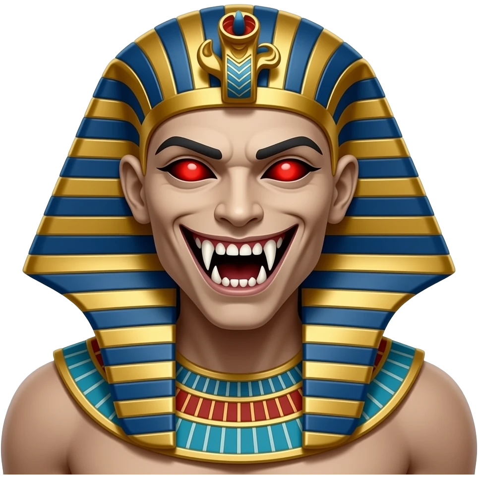 male EgyptVampire with visible very big fangs, red eyes emoji