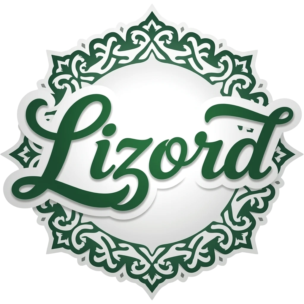 lace write "Lizord" product design, Russian style, white and deep Green colors, white background, lightbox --ar 2:3 --v 7 --profile z5ilm5w --style raw emoji