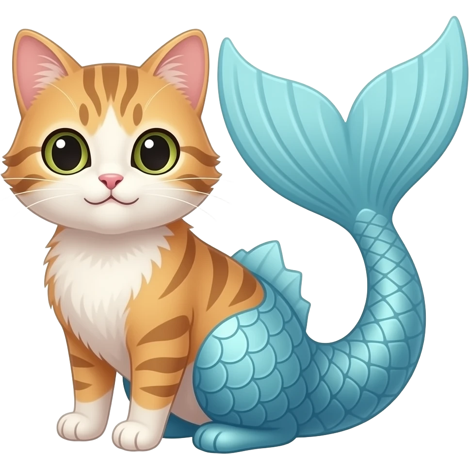 Cat with  long #B8FFFF mermaid tail with a bulge emoji