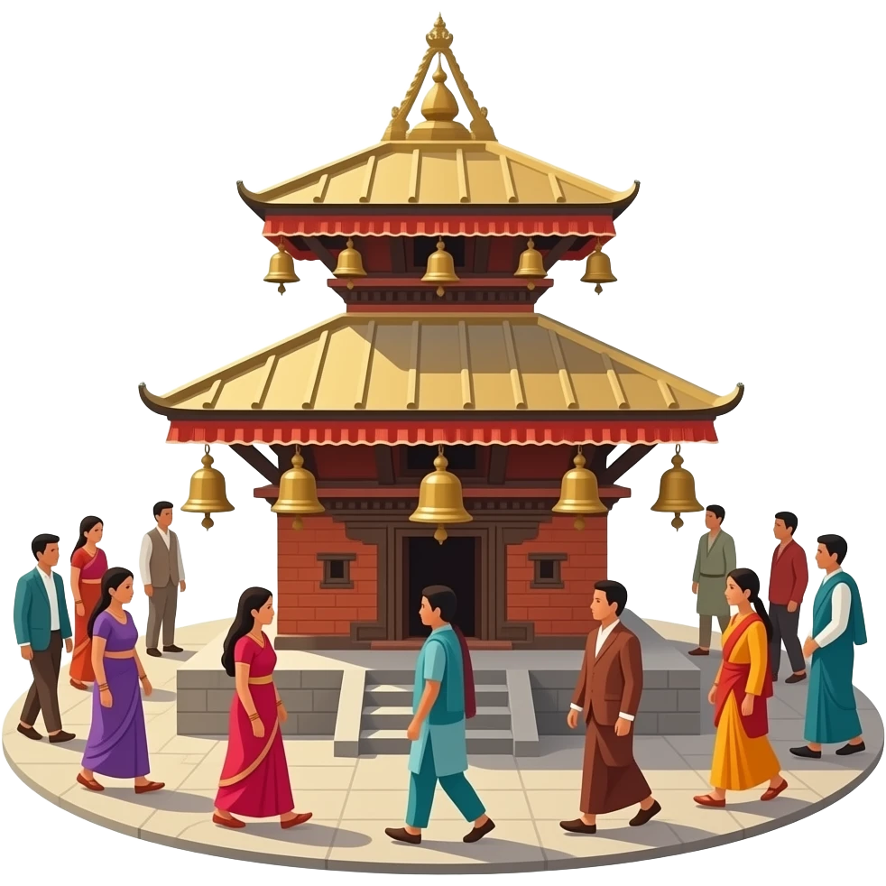 In the morning, people will typically make their way to the temple to perform puja. Then the Nepalese walk around the temple in a clockwise direction, ringing the bells attached to the temple as they go. emoji