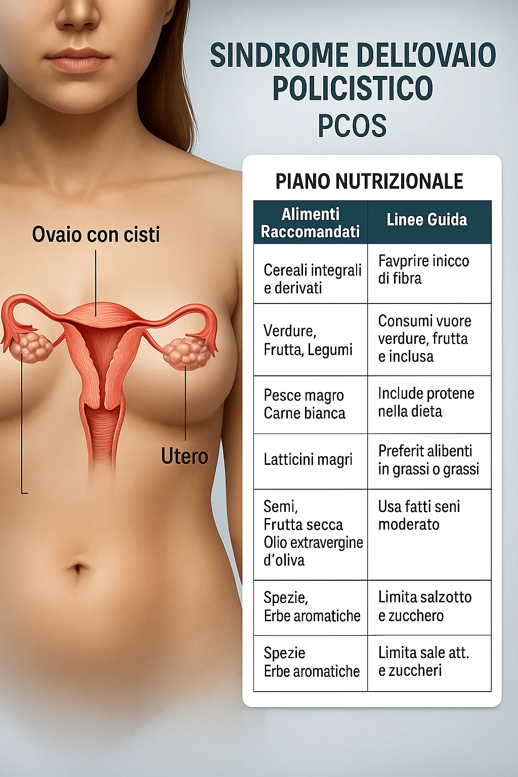 donna con un piano nutrizionale  in 3D immagine medica donna pcos in italiano  emoji