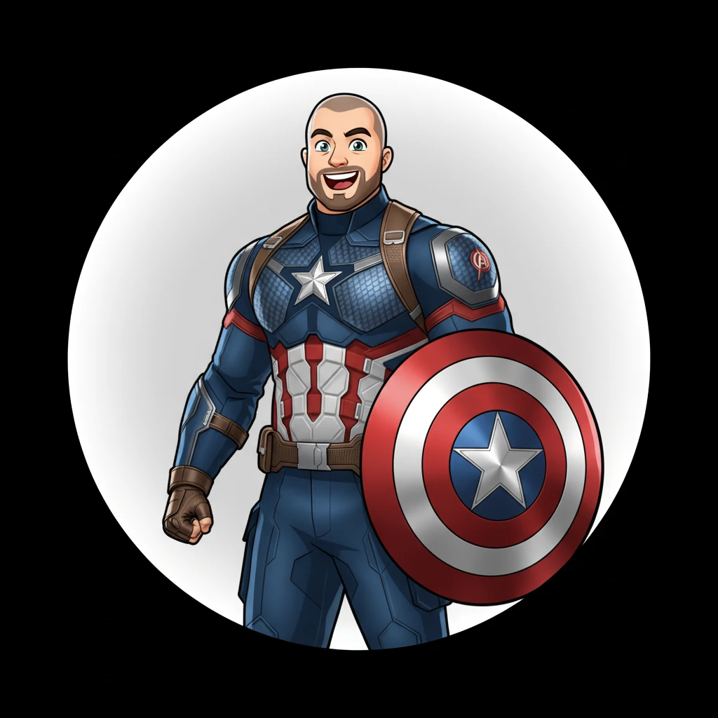 Convert this superhero picture of me into a cartoon emoji, keeping the costume details and muscular build, with a fun and expressive facial expression. Make it look bold, vibrant, and recognizable as an emoji icon. emoji