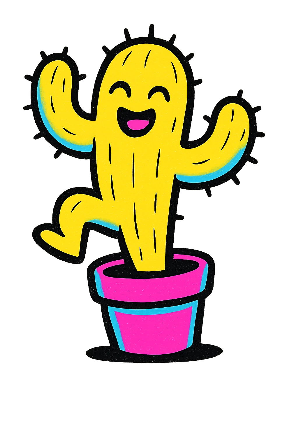 A lively and playful icon of a dancing cactus emoji