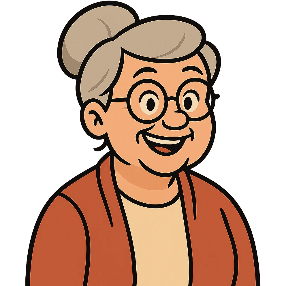 Remove the background and keep only the older woman with glasses in flat toon style with transparent background. emoji