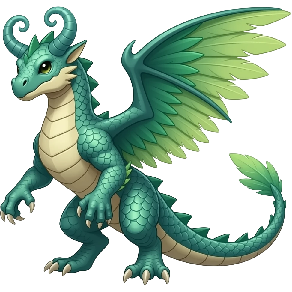 Raptorik scaley feathery horned Amaura-Aurorus-Patamon-Pokémon-Fakémon-hybrid-fusion-creature, full body emoji