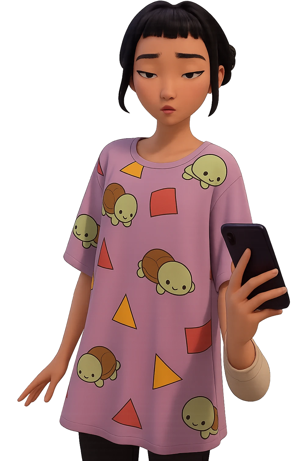 Extract the character including the clothes she is wearing from the background and place her on a transparent background. Keep the original style and appearance exactly the same as in the reference image. emoji