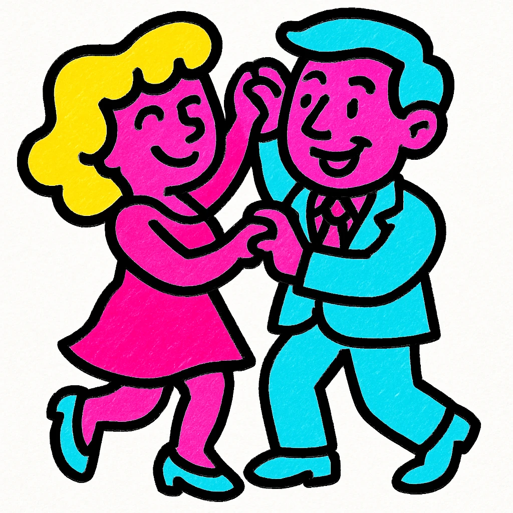 a couple dancing, vibrant pop art style emoji