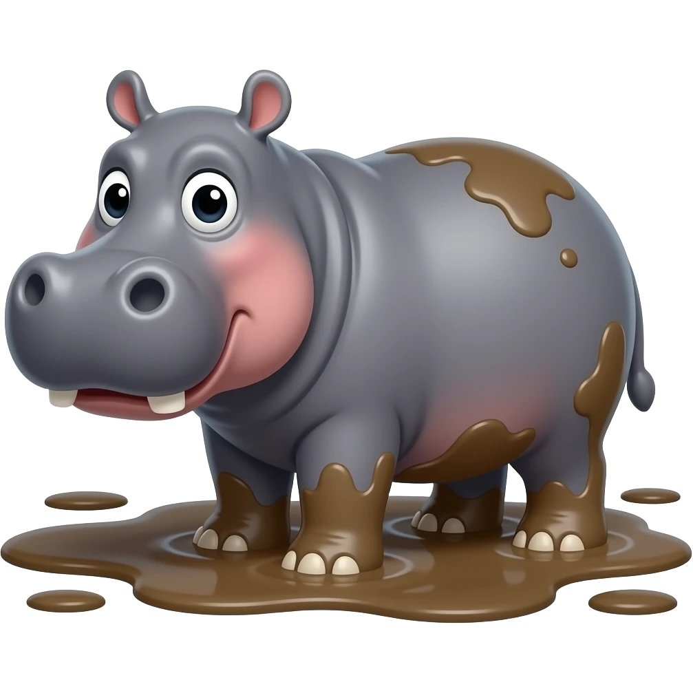 Cartoon hippo in the mud emoji