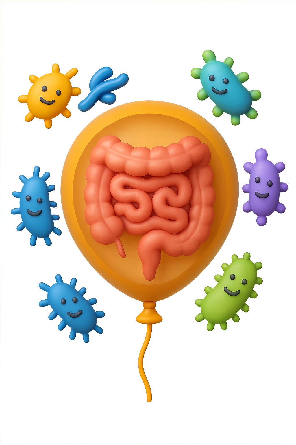 emoji stile iphone di un palloncino in 3d con intestino dentro e batteri intestinali intorno emoji