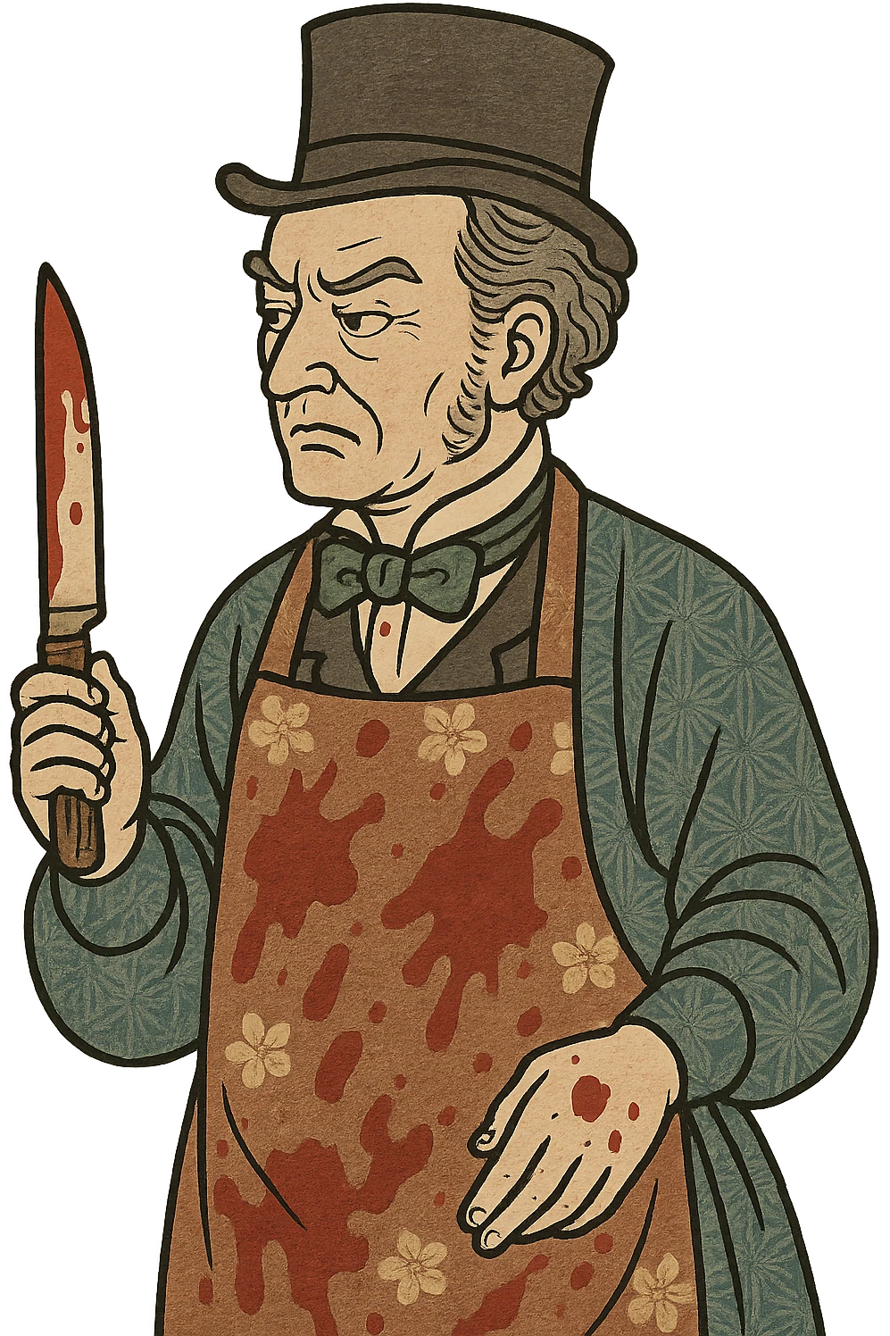 A victorian surgeon with a knife and bloody clothing emoji