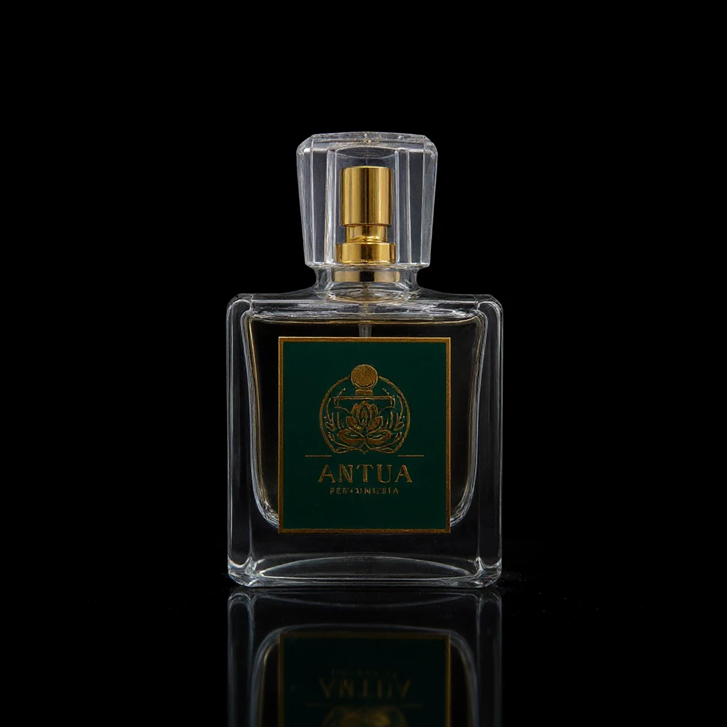 A luxury studio product shot of an intricate glass perfume bottle, dramatic low-key lighting, strong rim lighting to define the shape, isolated on a solid black background, hyper-detailed, commercial aesthetic emoji