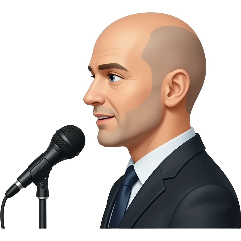 a bald man looking to the side talking to a microphone, silhouette emoji