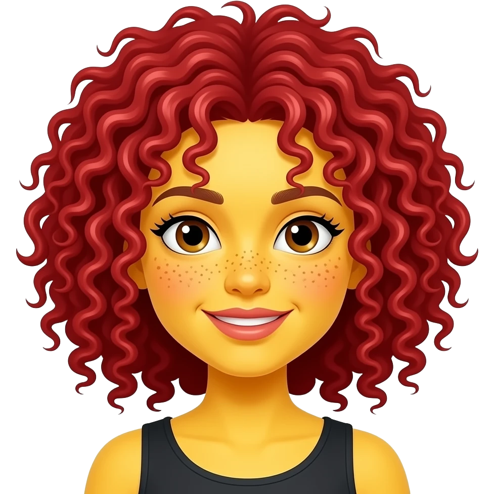 girl with bright yellow skin, red tighter curls curly afro hair & freckles im Google style emoji